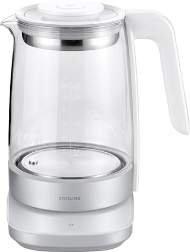 ZWILLING ENFINIGY Wasserkocher aus Glas mit Teesieb & Temperatureinstellung & Teetimer, 185o Watt, 1,7 Liter, Weiß von ZWILLING
