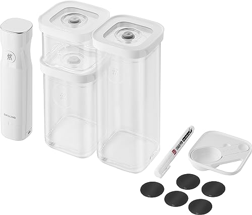 ZWILLING FRESH & SAVE CUBE Vakuum Starter Set, Größe S, 6-teiliges Vakuum-Aufbewahrungsset inkl. 3x CUBE Boxen S, Vakuumpumpe, Messlöffel, NFC-Etiketten von Zwilling