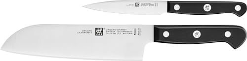 ZWILLING Gourmet Messer-Set, 2-teilig (Spick/Garniermesser 10 cm, Santokumesser 18cm), Rostfreier Spezialstahl, Ergonomischer Kunststoff-Griff, Schwarz - Made in Germany von ZWILLING