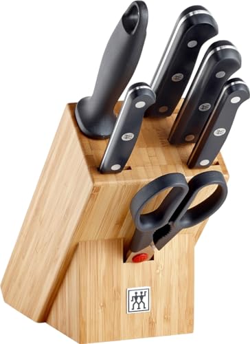 Zwilling Gourmet Messerblock, 7-teilig (Messer, Wetzstab, Schere und Block), Rostfreier Spezialstahl, Ergonomischer Kunststoff-Griff, Schwarz - Made in Germany von ZWILLING