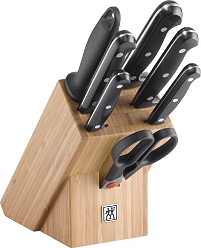ZWILLING Twin Chef Messerblock, 8-teilig, Bambusblock, Messerset, Wetzstab und Schere, Rostfreier Spezialstahl/Kunststoff-Griff im Nietendesign, Schwarz von ZWILLING
