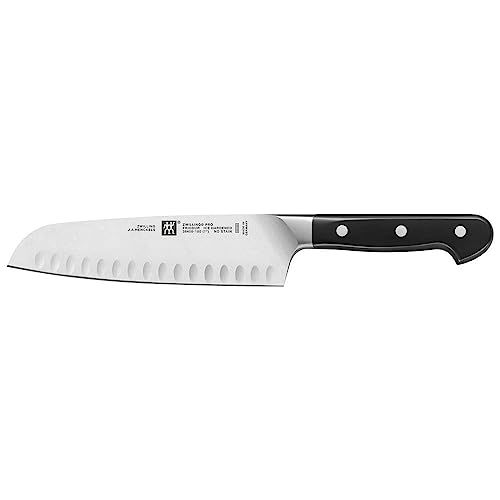 ZWILLING Pro Santokumesser, 18 cm, Klinge mit Kullen, Rostfreier Spezialstahl, Razor-Edge-Veredlung, 3-Nieten-Kunststoffgriff, Schwarz von Zwilling