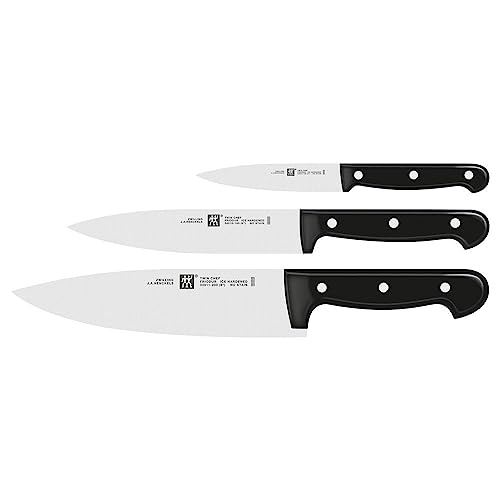 ZWILLING Twin Chef Messer-Set, 3-teilig (Spick-/Garniermesser 10 cm, Kochmesser 20 cm, Fleischmesser 16 cm), Rostfreier Spezialstahl/Kunststoff-Griff im Nietendesign, Schwarz von Zwilling