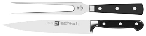 ZWILLING Professional S Messer-Set, 2-teilig (Fleischmesser 20 cm, Fleischgabel 18 cm), Rostfreier Spezialstahl/Kunststoff-Griff mit Nieten, Schwarz [Made in Germany] von ZWILLING