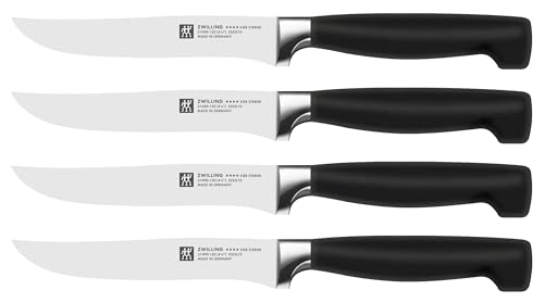 ZWILLING Vier Sterne Steakmesser-Set 4-teilig, Klingenlänge 12 cm, Rostfreier Spezialstahl, Ergonomischer Kunststoff-Griff, Schwarz [Made in Germany], Bunt von ZWILLING