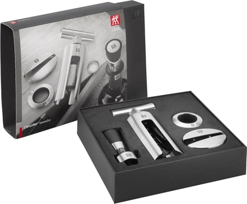 ZWILLING Sommelier Set 4-tlg, Folienschneider, Korkenzieher, Weinausgießer, Tropfring, rostfreier Edelstahl, Silber von ZWILLING