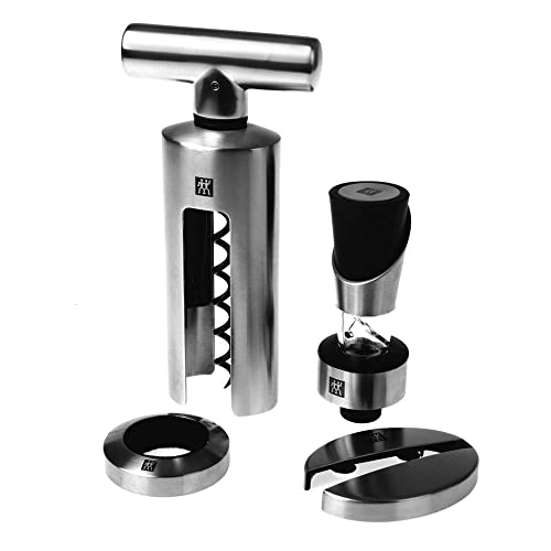 ZWILLING Sommelier Set 4-tlg, Folienschneider, Korkenzieher, Weinausgießer, Tropfring, rostfreier Edelstahl, Silber ZWILLING Sommelier Set 4-tlg, Folienschneider, Korkenzieher, Weinausgießer, Tropfring, rostfreier Edelstahl, Silber von ZWILLING