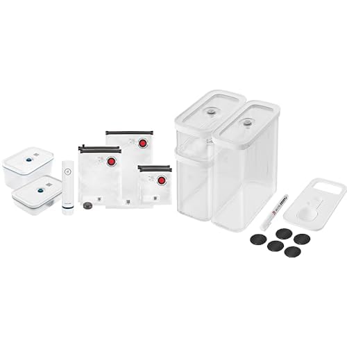 Zwilling Fresh & Save Vakuum Starterset, 13-teilig, Kunststoff, inkl. 2 Dosen, Pumpe und Beutel, 3x CUBE Vorratsboxen M, Messlöffel, NFC-Etiketten von Zwilling