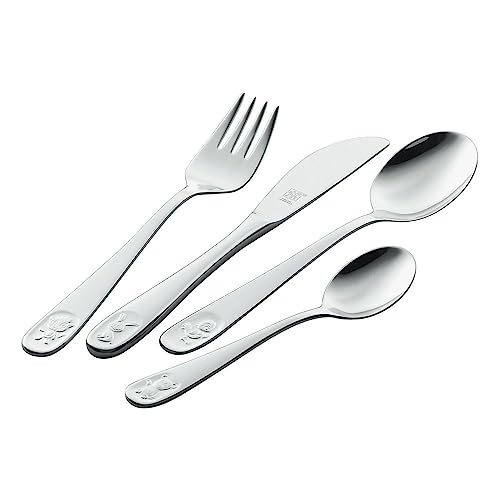 ZWILLING Bino Kinderbesteck-Set, 4-teilig, mit eingeprägten Tiermotiven, Für Kinder ab 3 Jahren, 18/10 Edelstahl von Zwilling