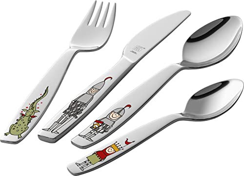 ZWILLING Ritter Eckbert Kinderbesteck-Set, 4-teilig, mit bunten Motiven, Für Kinder ab 3 Jahren, 18/10 Edelstahl von Zwilling