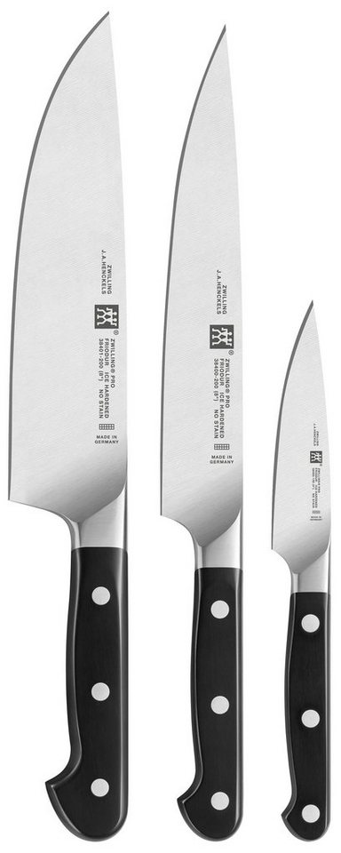 Zwilling Messer-Set Pro (Set, 3-tlg., Spick- &Garniermesser (11 cm),Fleischmesser (20 cm)Kochmesser (20 cm), Edelstahl 18/10, aus einem Stück geschmiedet von Zwilling