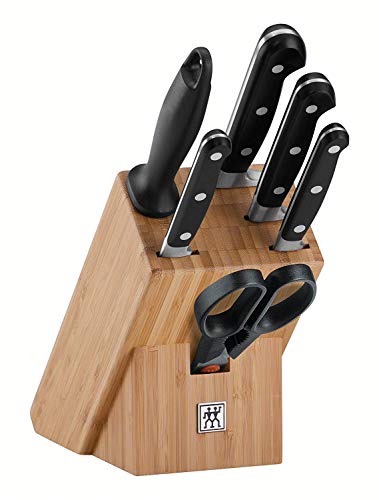 ZWILLING Professional S Messerblock, 7-teilig, Bambusblock, Messer, Wetzstab und Schere, Rostfreier Spezialstahl/Kunststoff-Griff mit Nieten, Schwarz [Made in Germany] von ZWILLING