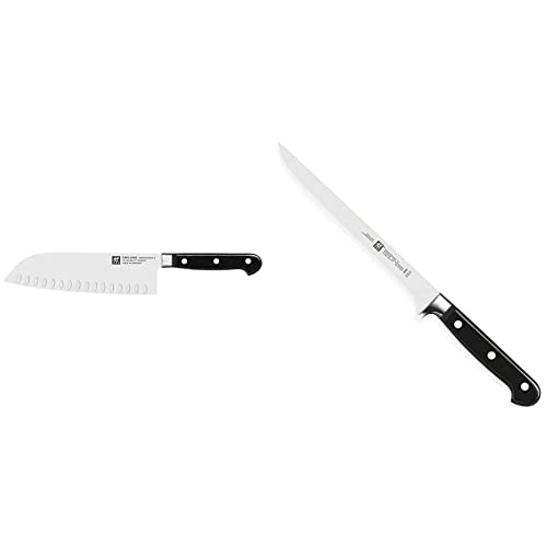 Zwilling Professional S Santokumesser, Klingenlänge: 18 cm, Schwarz & Professional S Filiermesser, Klingenlänge: 18 cm, Schmales Klingenblatt, Kunststoff-Griff mit Nieten, Schwarz von Zwilling