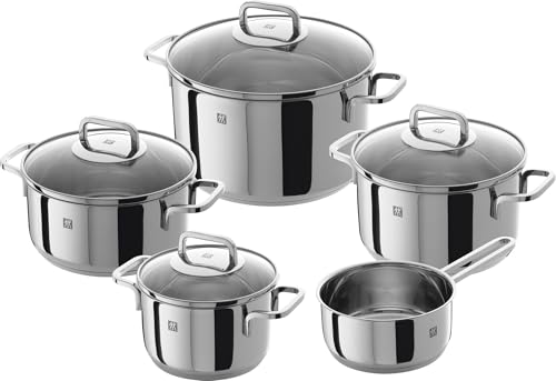ZWILLING Quadro Kochtopf-Set, 5-teilig, mit Glasdeckel, Induktionsgeeignet, unbeschichtet, Edelstahl, Silber von ZWILLING