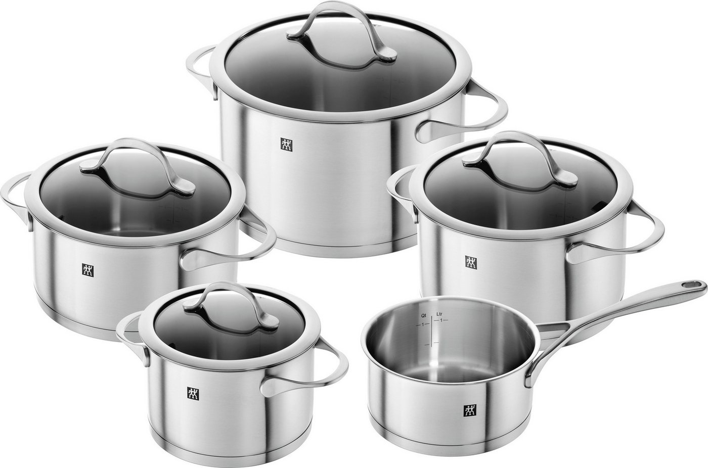 Zwilling Topf-Set Essence, Edelstahl 18/10 (Set, 9-tlg., je 1 Kochtopf Ø 16/20/24 cm, 1 Bratentopf Ø 20 cm, 1 Stieltopf Ø 16 cm), Induktion von Zwilling