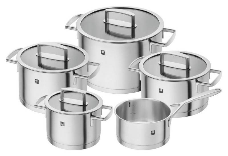 Zwilling Topf-Set VITALITY, 5-teilig, mit Glasdeckeln, Schüttrand, Edelstahl 18/10, Silikondichtung, induktionsgeeignet von Zwilling