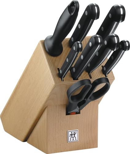 ZWILLING Twin Gourmet Messerblock, 9-teilig, Holzblock, Messer, Wetzstab und Schere, rostfreier Spezialstahl/Kunststoff-Griff im Nietendesign, Schwarz von ZWILLING