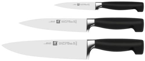 ZWILLING Vier Sterne Messer-Set, 3-teilig (Spick/Garniermesser 10 cm, Fleischmesser 16 cm, Kochmesser 20cm), Rostfreier Spezialstahl, Ergonomischer Kunststoff-Griff, Schwarz [Made in Germany] von Zwilling