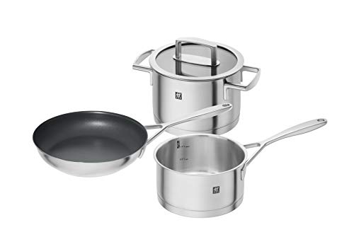 ZWILLING Vitality Kochtopf-Set mit Pfanne, 3-teilig, 1 Deckel, Induktionsgeeignet, Edelstahl, Silber von ZWILLING