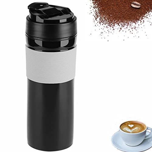 Reise French Press,350ml tragbare Kaffeemaschinenflasche, Kaffeebecher, Camping-Kaffeemaschinen für Pendler, Camping, Outdoor, Schule und Büro, Kaffeepressbecher für Eiskaffee,Cold Brew(Schwarz) von Zwinner