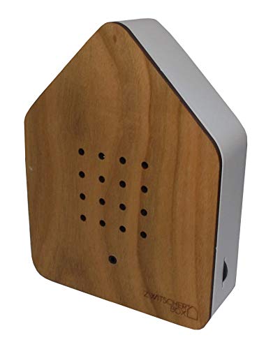 Zwitscherbox - Bewegungsmelder löst Vogelgezwitscher aus. Entspannend, erfrischend. Designobjekt 11 x 15 cm in Kirsche - weiß von Zwitscherbox