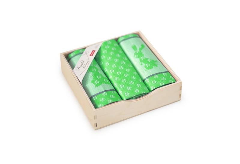 Zwoltex Geschirrtuch ZWOLTEX Küchentücher 3er Set & Holzbox Sammlung OSTERN (3x 50x70), Perfektes Oster Set als Geschenk Klassische Baumwolle MADE IN EU von Zwoltex