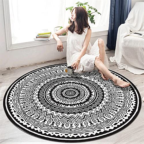 Baumwolle Teppich Rund 120CM Waschbare Handgewebte Runde Teppiche Teppich für den Innenbereich für das Wohnzimmer Kinderzimmer,C,∅ 140cm von Zwpily