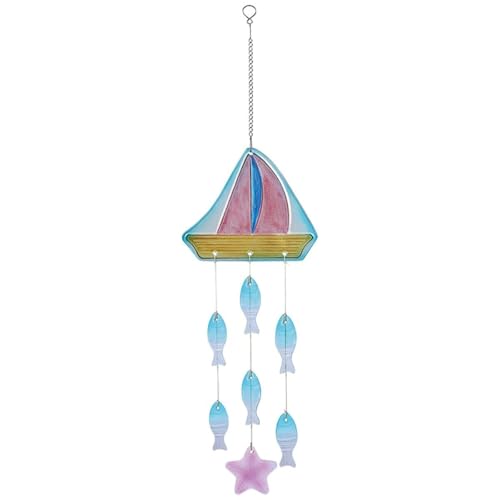Windspiele aus Glas mit Segelboot, Seestern und Schildkröte, Dekorationen mit Meeresmotiv, Ozean-Fensterbehang for Wohnzimmer, Schlafzimmer, Terrasse(Sailboat) von Zxarunas