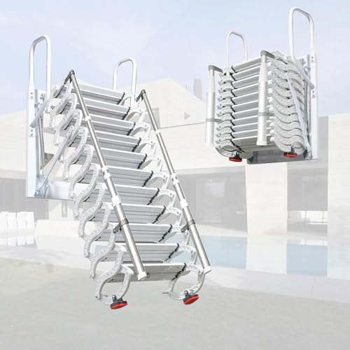 Zxarunas Dachbodenleitern Dachbodenstreppe, Wandmontageklapper Leiter, einziehbare zusammenklappbare Treppe Kohlenstoffstahl -Stahl -Treppe mit Armlehnen weißes Handbuch Dachbodentreppe von Zxarunas