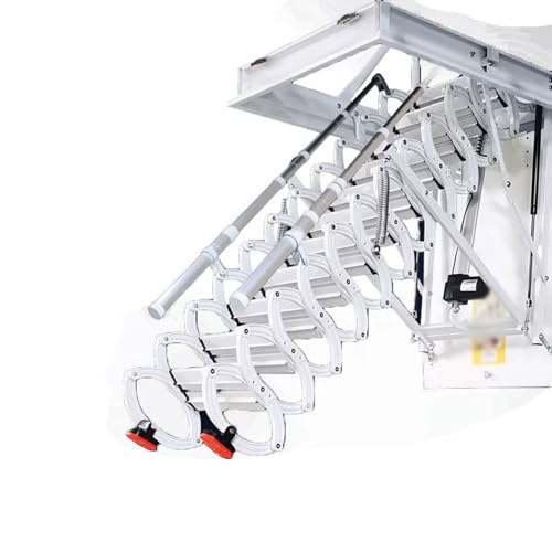 Zxarunas Dachbodenleitern Teleskope Loft Ladder Semi-Automatische Wandmontagefaltleiter mit Handläufen für Heim- und kommerzielle Nutzung Dachbodentreppe von Zxarunas