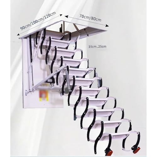 Zxarunas Dachbodenleitern Teleskope Loft Ladder Semi-Automatische Wandmontagefaltleiter mit Handläufen für Heim- und kommerzielle Nutzung Dachbodentreppe von Zxarunas