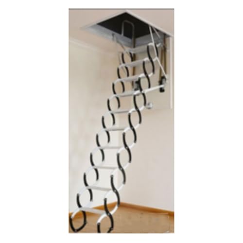 Zxarunas Dachbodenleitern Teleskope Loft Ladder Semi-Automatische Wandmontagefaltleiter mit Handläufen für Heim- und kommerzielle Nutzung Dachbodentreppe von Zxarunas