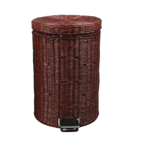 Zxarunas mülleimer küche Kreativer Mülleimer aus natürlichem Rattan, langsamer, leiser Pedal-Mülleimer mit Deckel, modischer Papierkorb im nordischen Landhausstil abfalleimer(Bruin,8L) von Zxarunas