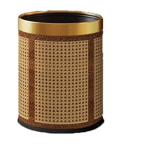 Zxarunas mülleimer küche Leder-Mülleimer, Badezimmer-Abfalleimer, Bambus-Webmuster, Abfallkorb, Schlafzimmer, Büro, Badezimmer, Boho-Abfallkorb, 10 l abfalleimer(Gold,Bruin) von Zxarunas