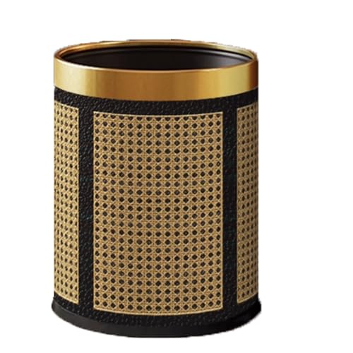 Zxarunas mülleimer küche Leder-Mülleimer, Badezimmer-Abfalleimer, Bambus-Webmuster, Abfallkorb, Schlafzimmer, Büro, Badezimmer, Boho-Abfallkorb, 10 l abfalleimer(Gold,Svart) von Zxarunas