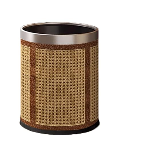 Zxarunas mülleimer küche Leder-Mülleimer, Badezimmer-Abfalleimer, Bambus-Webmuster, Abfallkorb, Schlafzimmer, Büro, Badezimmer, Boho-Abfallkorb, 10 l abfalleimer(Silver,Bruin) von Zxarunas
