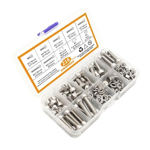 216pcs Hexagon Sockelschraube Edelstahl Flach Runde Kappen Kopfschrauben Schrauben Und Nuss Sortiment Mit Lagerbox von Zxfdsfdbnm