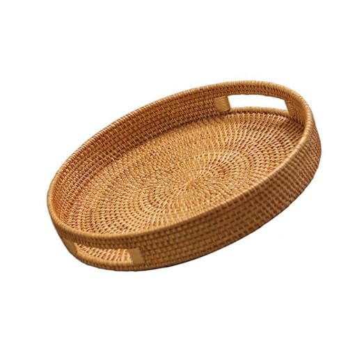 Natural Rattan Round Serving Tablett Handgewebt von Zxfdsfdbnm