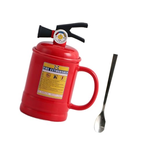 Tasse in unverwechselbarer Feuerlöscher-Form, 450 ml Fassungsvermögen, mit schönem Deckel, geeignet für Zuhause, Büro oder Schule von Zxfdsfdbnm