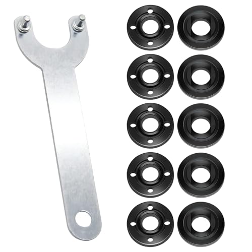 1 Schleifer Flansch Winkelschlüssel & 10 Schnellspannmutter für Winkelschleifer, Flanschschlüssel und Flanschmuttern Kit, Metall Kontermuttern kompatibel mit Milwaukee Makita Bosch(4.5" 5" 5/8-11) von Zxglxinyao