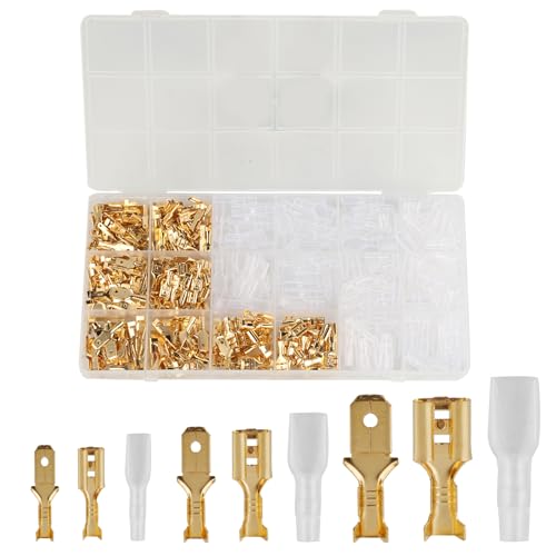 600 Stk Kabelschuhe Set, Kabelschuhe Flachstecker Sortiment, Flachsteckhülsen Set, 2,8 mm 4,8 mm 6,3 mm Männlich & Weiblich Kfz Kabelstecker mit Isolierung, Quetschverbinder Crimpverbinder von Zxglxinyao