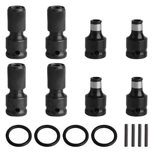 8 Stecknuss Adapter 1/2 Zoll Vierkantantantrieb auf 1/4 Zoll Sechskantschaft Adapter, Schlagschrauber Adapter Bits, Schlagschrauber Nüsse für Schlagratschenschlüssel Bithalter, mit 8 ringe, 8 Stifte von Zxglxinyao