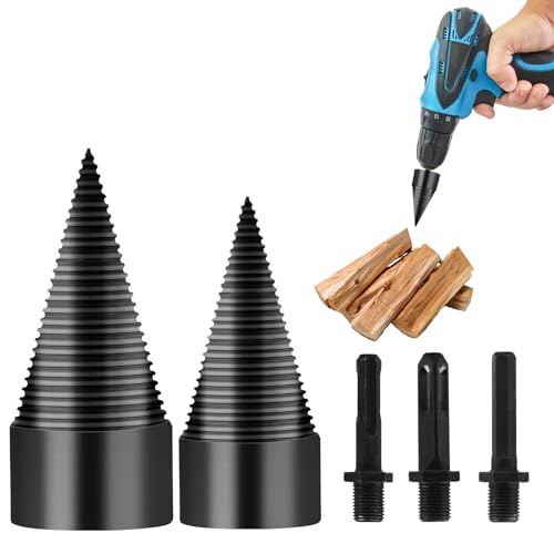 Holzspalter Schraube Kegel, 32mm+42mm Bohrkegel Holzspalter Bohrer, Spaltholzkegel Holzspalterbohrer zum Holzspalten für Bohrmaschine, Stufenbohrer Brennholzspalter Bohrer, mit 3 Bohrgriffe von Zxglxinyao