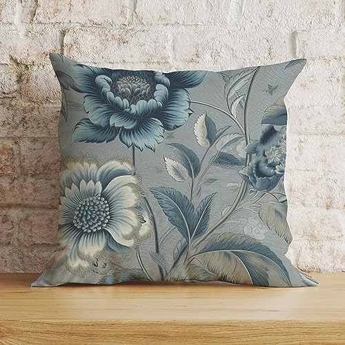 Zyadsinoudor Spa On Flax Blue Chinoiserie Throw Pillow Cover Asian Oriental Pillowcase 61 x 61 cm Decorative Pillow Home Cotton Linen Retro Rustic Throw Pillowcase For Sofa Couch Living Room Bedroom von Zyadsinoudor
