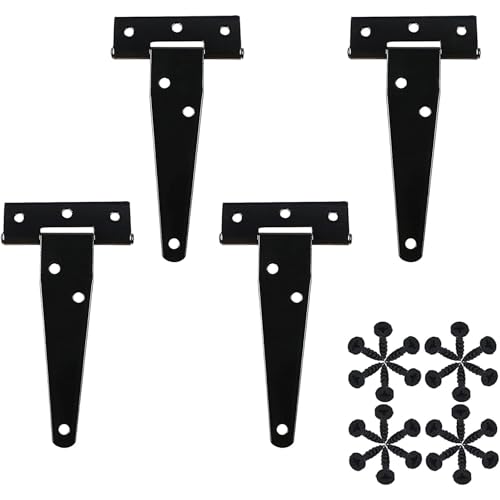 Zydiwo 4 Stück T-Scharniere Schwerlast Schwarze T-Förmige Türscharniere mit Schrauben für Schuppentore Holzzäune Gartentor Fenster (3 Zoll) von Zydiwo