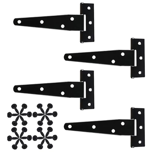 Zydiwo 4 Stück T-Scharniere Schwerlast Schwarze T-Förmige Türscharniere mit Schrauben für Schuppentore Holzzäune Gartentor Fenster (5 Zoll) von Zydiwo