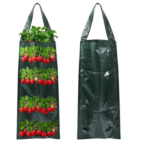 2 Stück Erdbeer Pflanzsack, Pflanzbeutel Hängend Mit 8 Löchern, Pflanztaschen Dauerhaft Atmungsaktiv Pflanzsack Hängend Vertikal Pflanzgefäße Für Erdbeeren Für Tomaten, Gemüsepflanzen, Blumen von Zyghjort