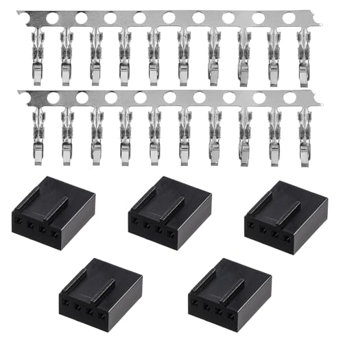 5 x 4-poliger Lüfteranschluss, 4-polig, PC-Lüfteranschluss-Set, Kunststoffgehäuse, Kühlventilator-Stecker-Schnittstelle + 20 Klemmen-Crimpstifte für den Desktop 5 x 4-poliger Lüfteranschluss, 4-polig, PC-Lüfteranschluss-Set, Kunststoffgehäuse, Kühlventilator-Stecker-Schnittstelle + 20 Klemmen-Crimpstifte für den Desktop von Zyghjort