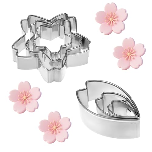 6 Stück Kirschblüten Blumen Ausstecher und Kirschblütenblätter Ausstecher Blume Set, Edelstahl Flowers Plätzchen Ausstechers Ausstechformen Blumen Plätzchenausstecher für DIY Dessert Backen von Zyghjort