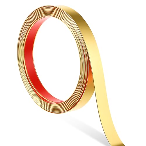 Zierleisten Selbstklebend, 2cm × 5m Gold Zierleiste Abziehen und Aufkleben, Flexible Wand-Akzentstreifenband für Spiegel, Boden, Schrank, Decke, Fliesenkanten, Möbel und Heimdekoration von Zyghjort